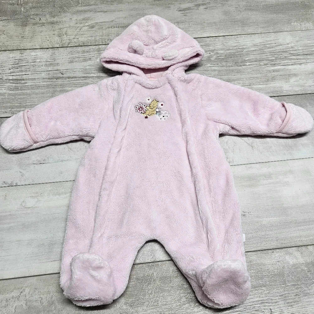 Disney Winnie Pooh & Piglet Pink Plush Snow Suit Bunting Girls 3 Months Fleece